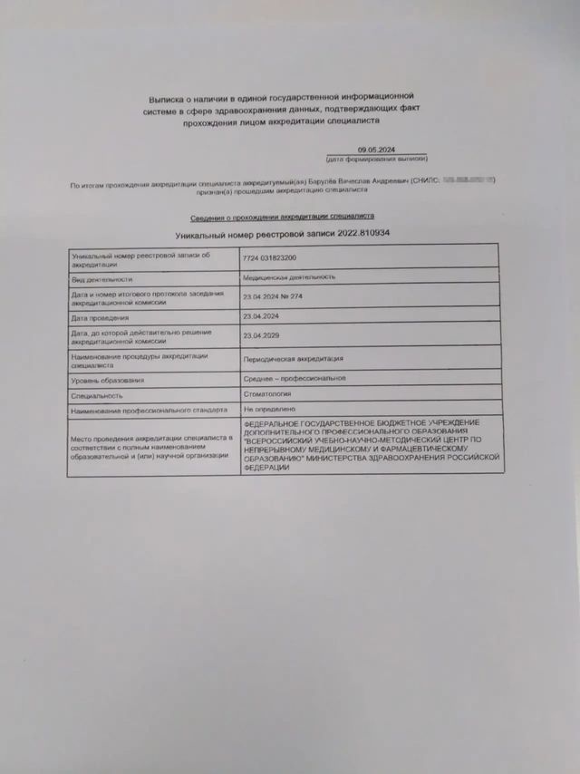 Выписка из реестра аккредитаций, 2024 г.